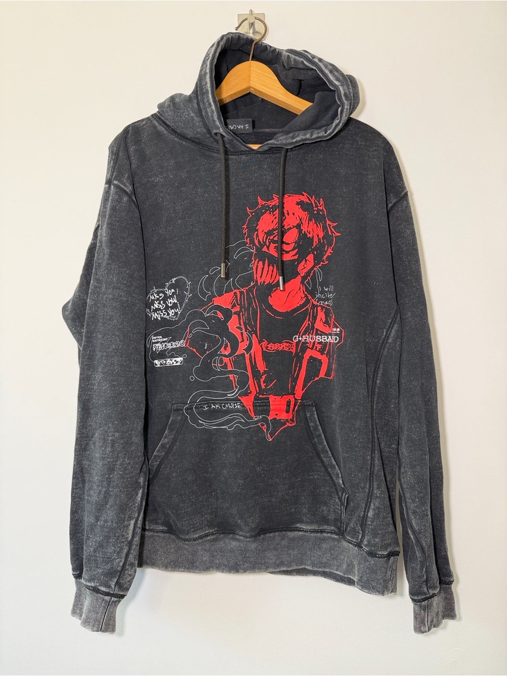 Corpse Husband "Miss You" Hoodie in a Washed Black, Medium